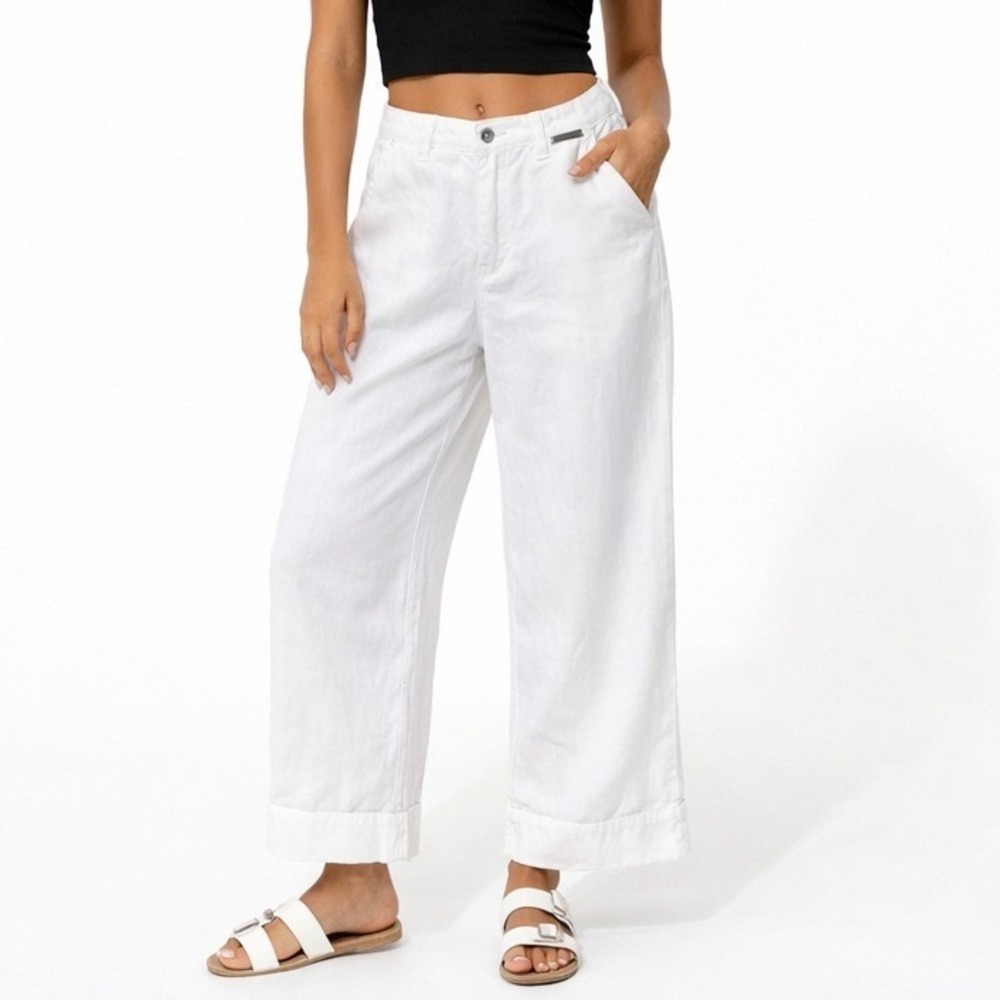 Caribbean Joe Pants Womens Size 10 White Cotton Wide Leg Cropped Nautical Casual